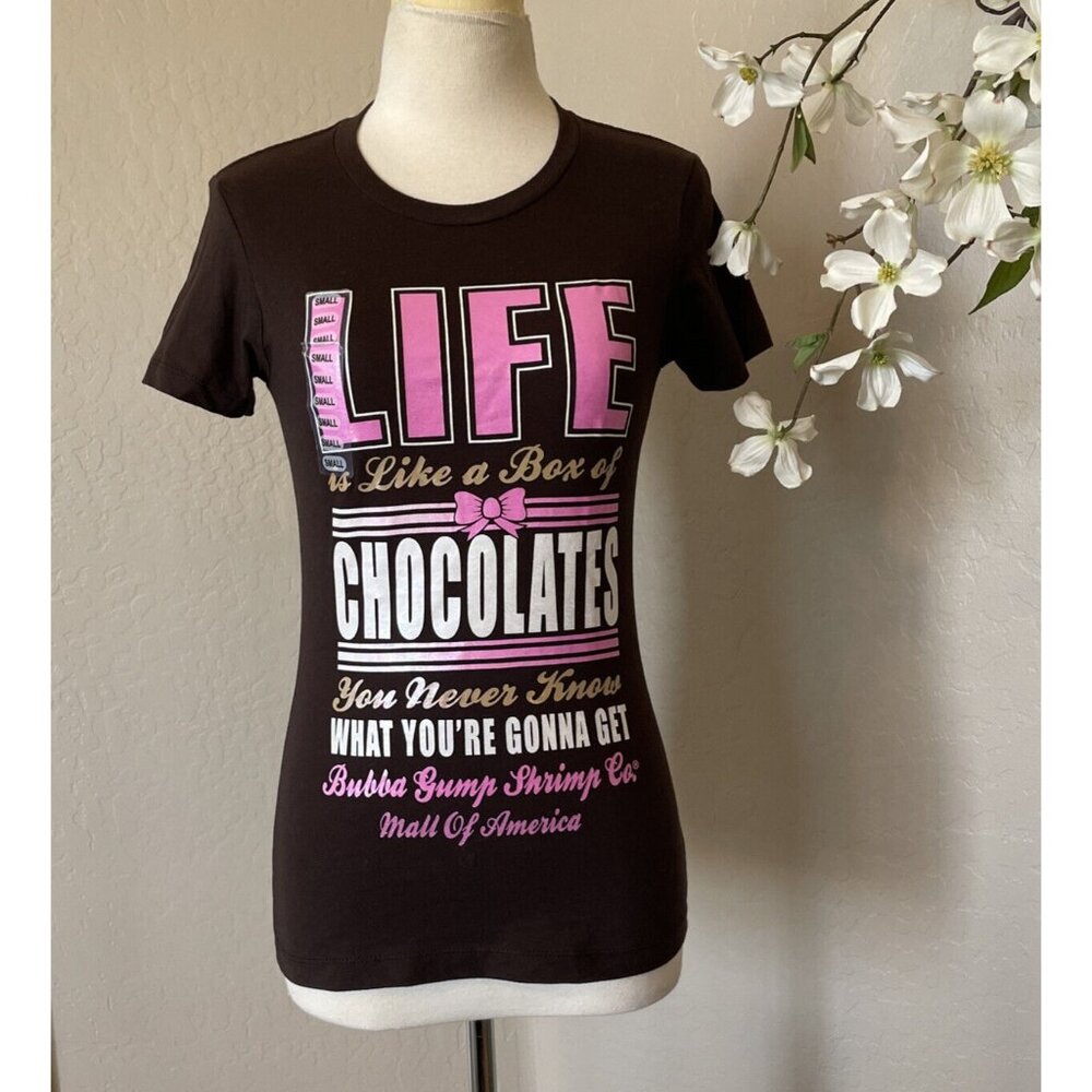 Bubba Gump Womens Short Sleeve Graphic T Shirt Size S Brown Crew Neck Pullover